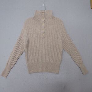 Summersalt Sweater Beige Extra Fine Merino Wool Cashmere Ribbed Mock‎